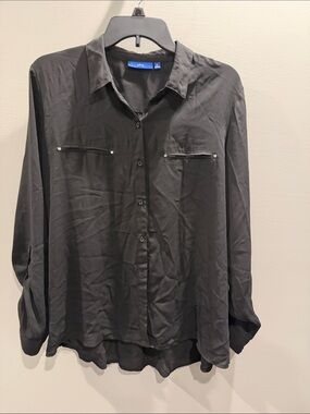 Apt. 9 Black Long-Sleeve Button Down Shirt with Zip Chest Pockets